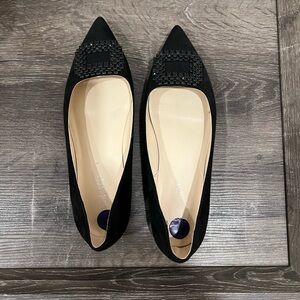 Women's Black Pointed Toe Embellished Flats